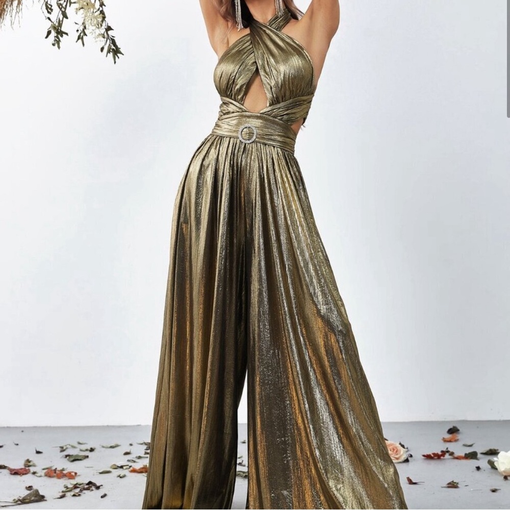 Bronze or antique gold jumpsuit romper.